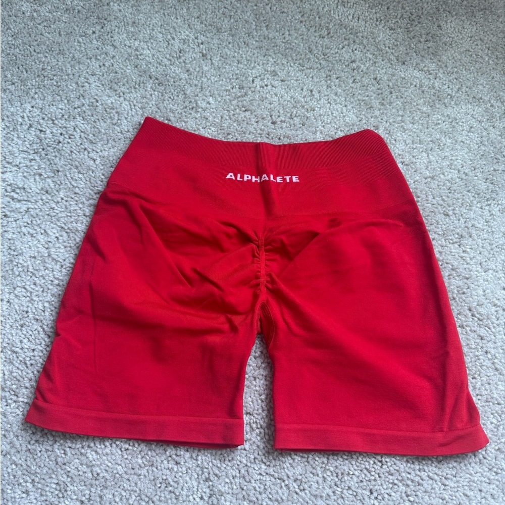 Alphalete Bold Red Scrunch-Back High-Waist Bike Shorts